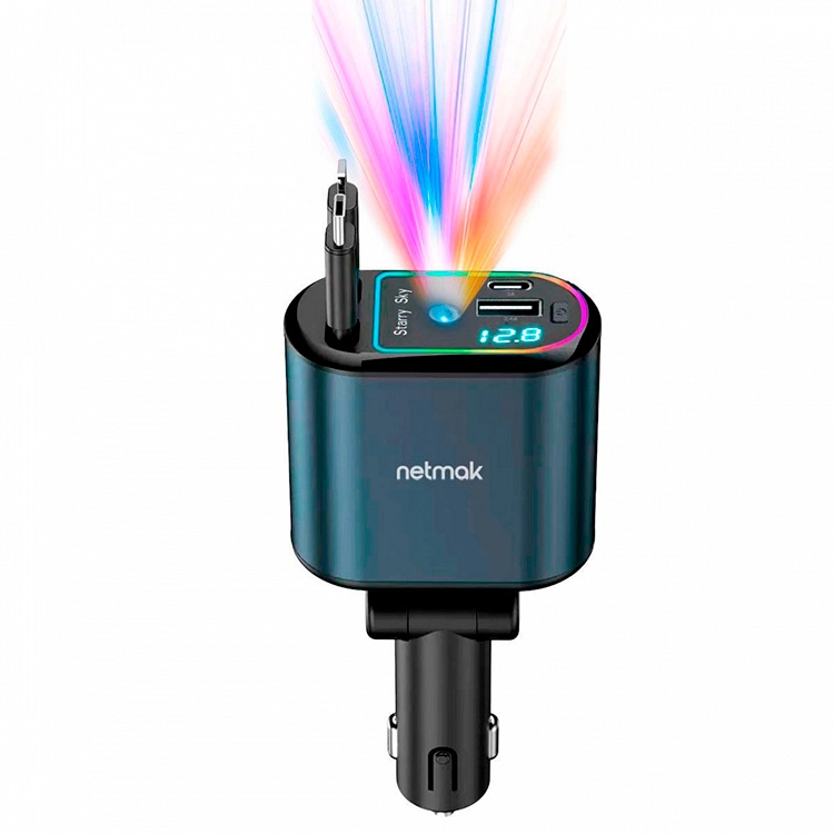 Cargador Netmak para Auto 4 RN 1 66W con Poryector de Luces Art.NM-UCC9